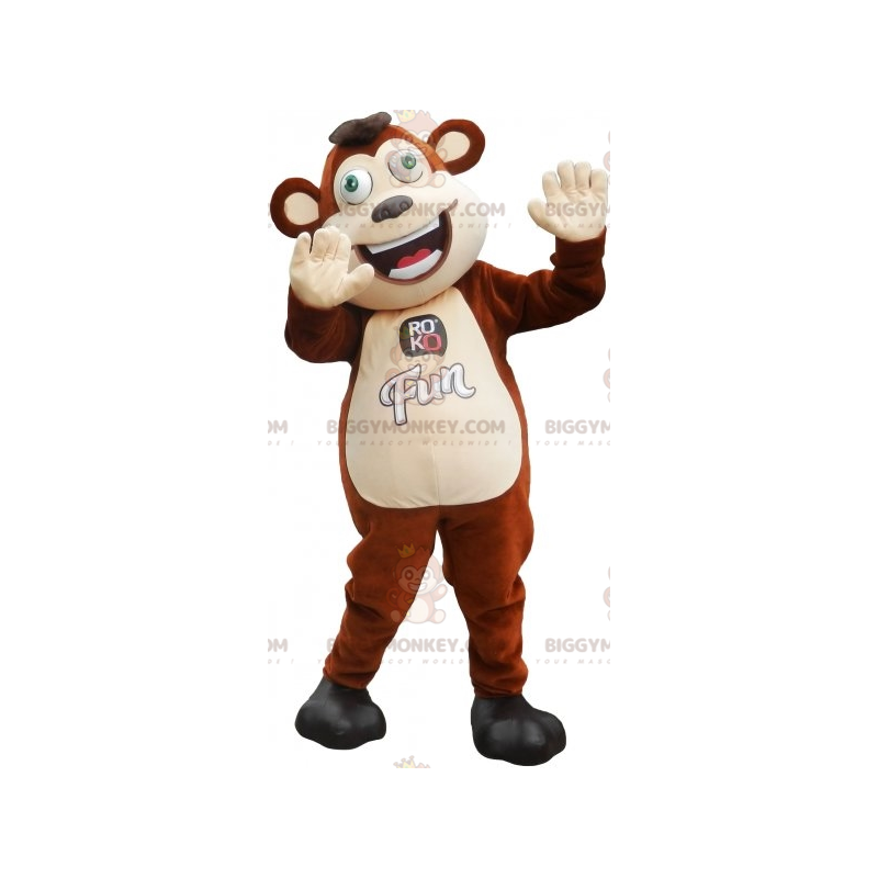 Brown and White Monkey with Green Eyes BIGGYMONKEY™ Mascot