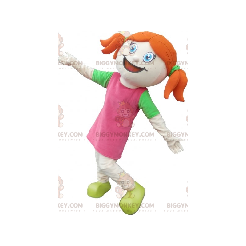 BIGGYMONKEY™ Redhead Girl Mascot Costume Dressed In Pink With