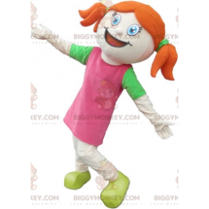 BIGGYMONKEY™ Redhead Girl Mascot Costume Dressed In Pink With