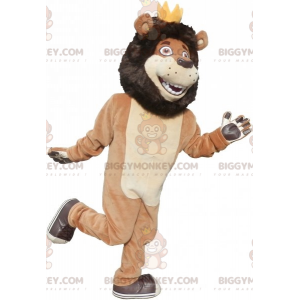 Costume de mascotte BIGGYMONKEY™ de lion noir beige et blanc