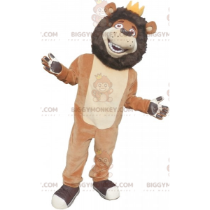 BIGGYMONKEY™ Mascottekostuum Zwart-beige en witte leeuw met