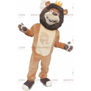 BIGGYMONKEY™ Mascot Costume Black Beige and White Lion with