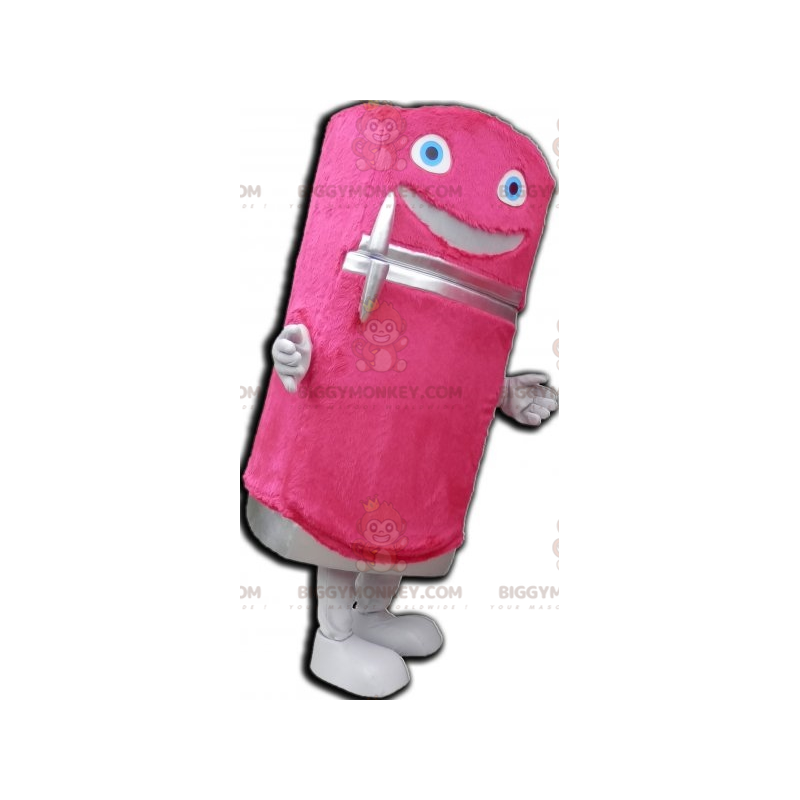 Traje de mascote de geladeira com dispensador rosa macio e fofo