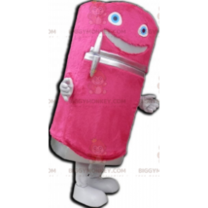 Traje de mascote de geladeira com dispensador rosa macio e fofo