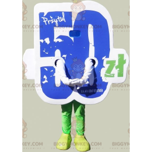 Blå Vit Grön Nummer 50 BIGGYMONKEY™ maskotdräkt - BiggyMonkey