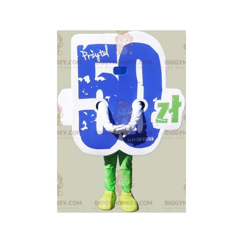 Blue White Green Number 50 BIGGYMONKEY™ Mascot Costume –