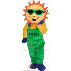 Sun BIGGYMONKEY™ Maskotdräkt klädd i gröna overaller -