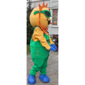 Sun BIGGYMONKEY™ Mascot Costume Dressed in Green Overalls -