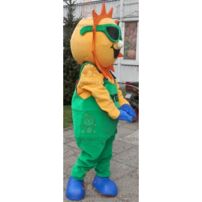 Sun BIGGYMONKEY™ mascottekostuum gekleed in groene overall -