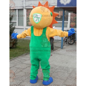 Sun BIGGYMONKEY™ Mascot Costume Dressed in Green Overalls -