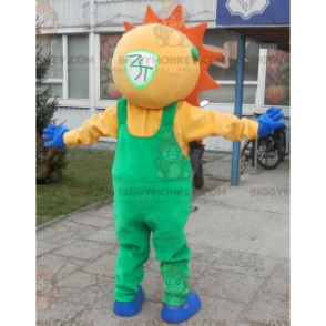 Sun BIGGYMONKEY™ Mascot Costume Dressed in Green Overalls –