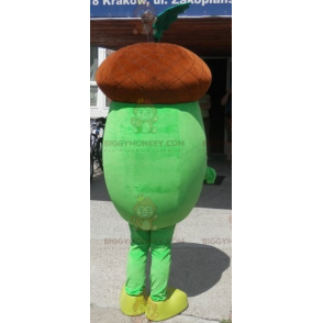 Jättebrunt och grönt ekollon BIGGYMONKEY™ maskotdräkt. Ekollon