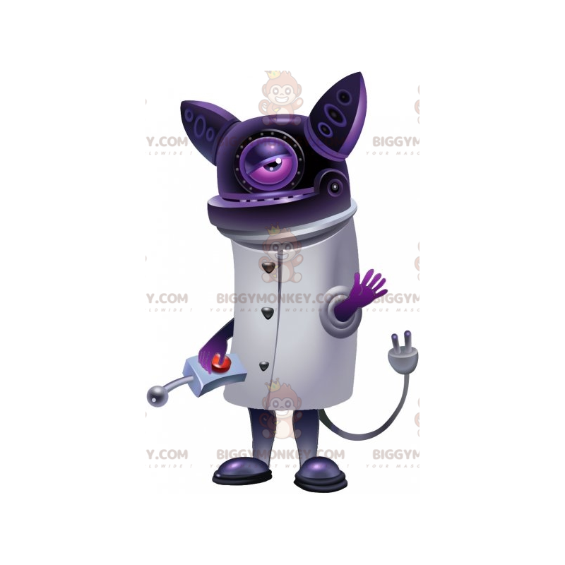 BIGGYMONKEY™ Futuristic Robot Purple Cat Mascot Costume –