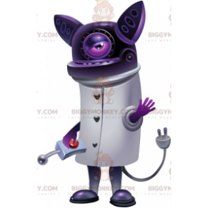 Fantasia de mascote de gato roxo robô futurista BIGGYMONKEY™ –