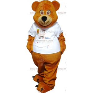 Brun Teddy BIGGYMONKEY™ maskotdräkt klädd i vitt - BiggyMonkey