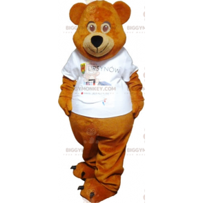 Brown Teddy BIGGYMONKEY™ Mascot Costume Dressed in White –
