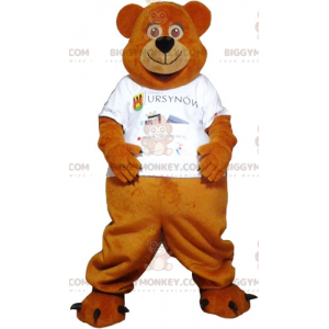 Brown Teddy BIGGYMONKEY™ Mascot Costume Dressed in White -