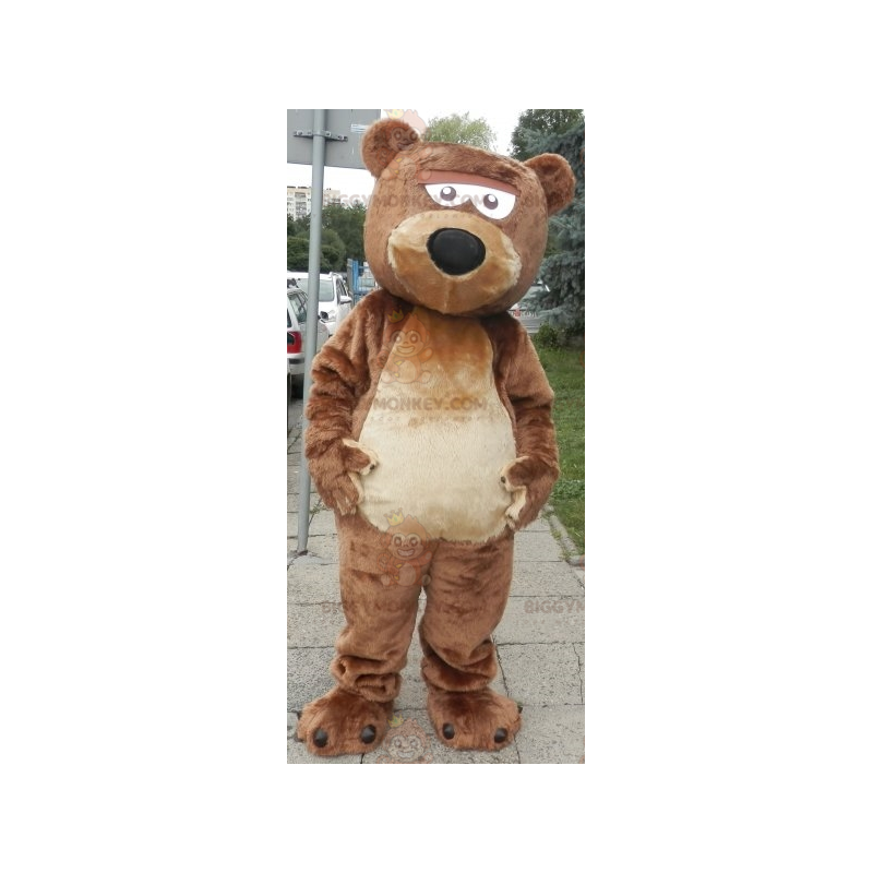 Costume de mascotte BIGGYMONKEY™ d'ours marron et beige doux et