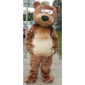 Traje de mascote macio e fofo de urso marrom e bege