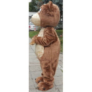 Traje de mascote macio e fofo de urso marrom e bege