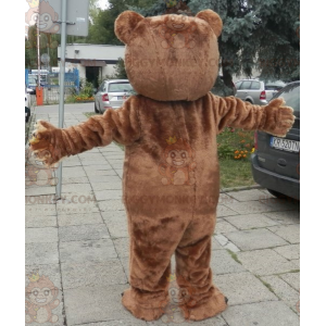 Traje de mascote macio e fofo de urso marrom e bege