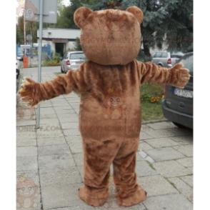 Traje de mascote macio e fofo de urso marrom e bege