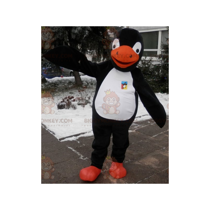 Disfraz de mascota BIGGYMONKEY™ de pingüino naranja blanco y