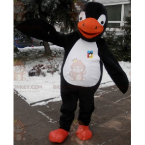 Traje de mascote preto branco laranja pinguim BIGGYMONKEY™.