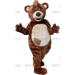 Brown and White Teddy BIGGYMONKEY™ Mascot Costume with Crest –