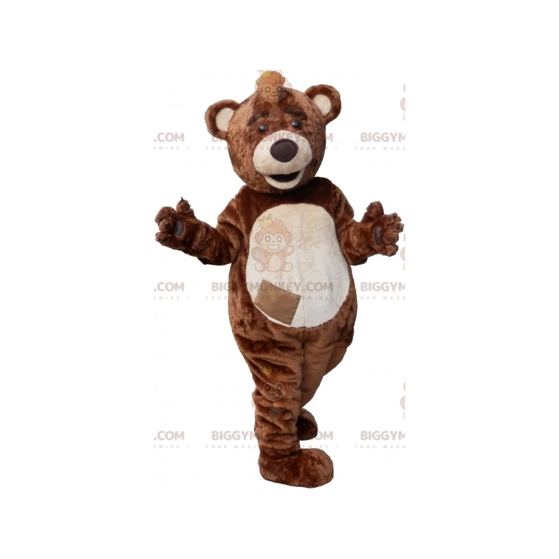 Brown and White Teddy BIGGYMONKEY™ Mascot Costume with Crest -