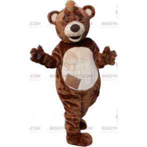 Brown and White Teddy BIGGYMONKEY™ Mascot Costume with Crest –