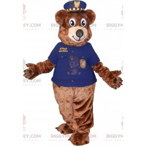 BIGGYMONKEY™ Mascot Costume Brown Teddy In Police Uniform -