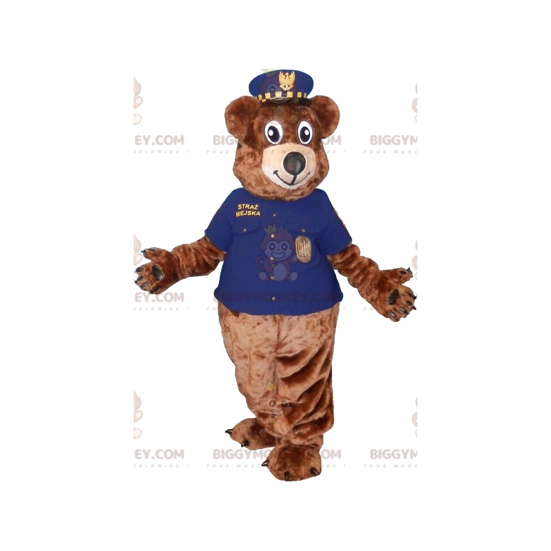 BIGGYMONKEY™ Mascot Costume Brown Teddy In Police Uniform –