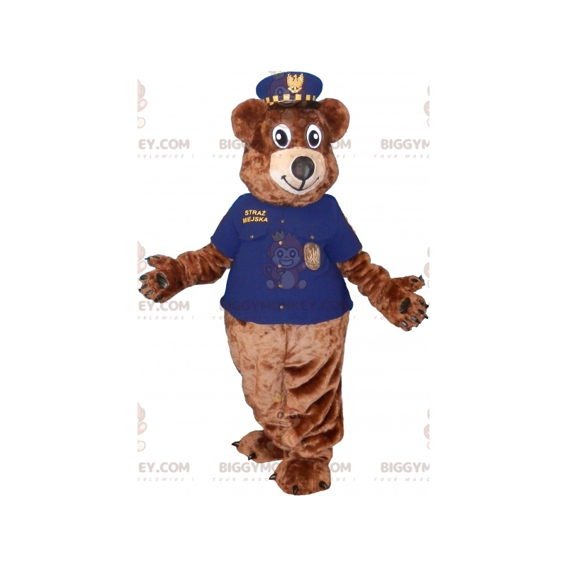 Costume de mascotte BIGGYMONKEY™ de nounours marron en uniforme