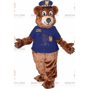 BIGGYMONKEY™ Mascot Costume Brown Teddy In Police Uniform -