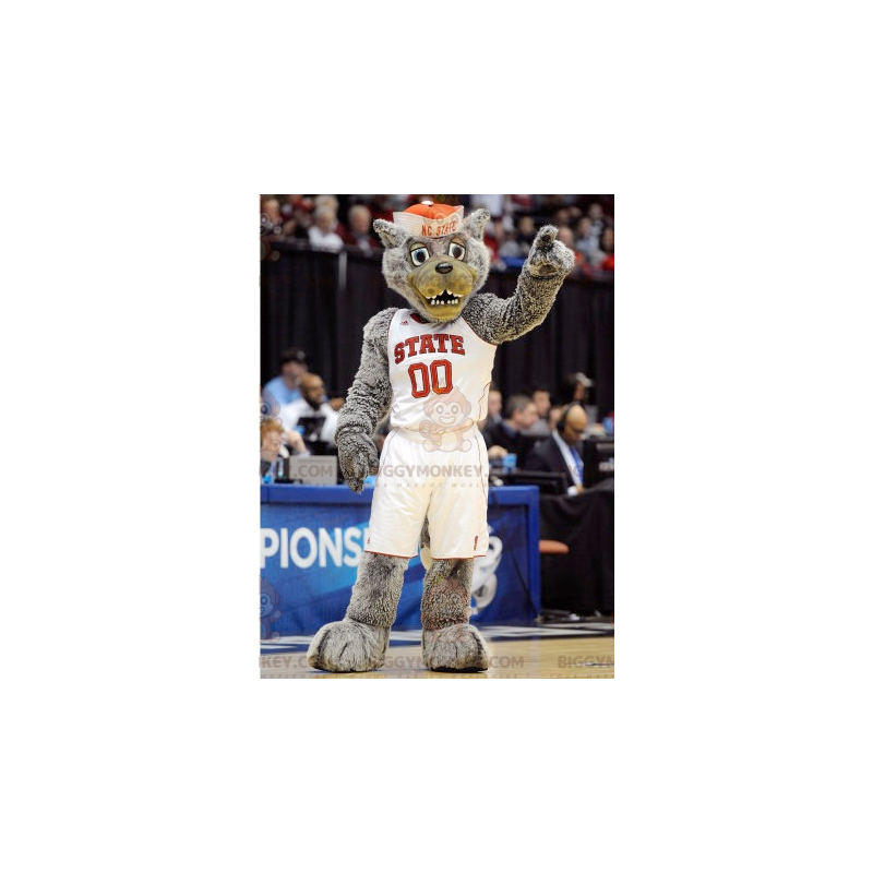 BIGGYMONKEY™ Mascot Costume Gray Wolf In Sportswear –