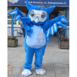 BIGGYMONKEY™ Mascot Costume Giant Blue Owl With Big Blue Eyes –