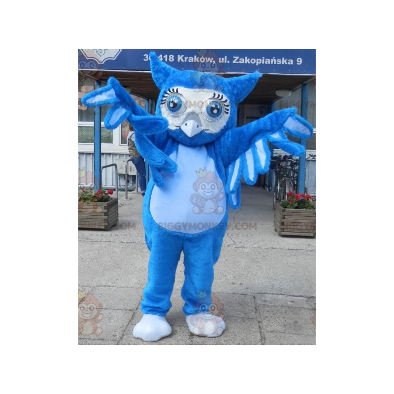 Costume de mascotte BIGGYMONKEY™ de hibou bleu géant avec de