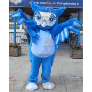 BIGGYMONKEY™ Mascot Costume Giant Blue Owl With Big Blue Eyes –