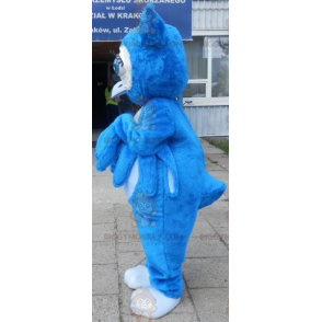 BIGGYMONKEY™ Mascot Costume Giant Blue Owl With Big Blue Eyes -