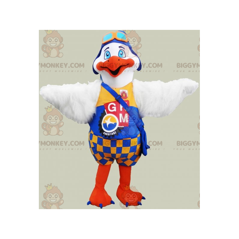 Costume de mascotte BIGGYMONKEY™ de goéland d'oiseau blanc et