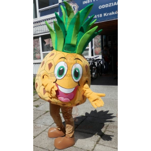 BIGGYMONKEY™ maskotkostume af kæmpe gul og grøn ananas. ananas
