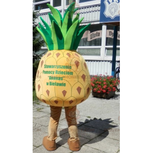 BIGGYMONKEY™ maskotkostume af kæmpe gul og grøn ananas. ananas