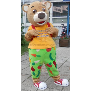 Costume de mascotte BIGGYMONKEY™ d'ours en tenue verte et