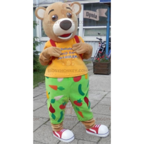 Costume de mascotte BIGGYMONKEY™ d'ours en tenue verte et