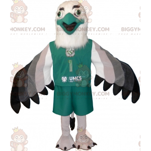 Traje de mascote BIGGYMONKEY™ cinza branco e abutre preto
