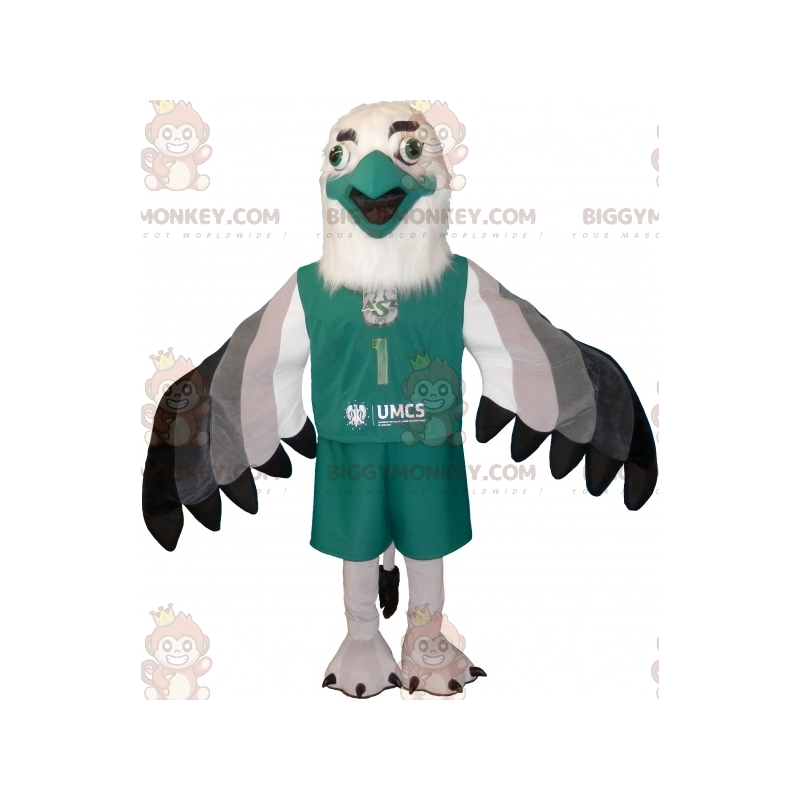Traje de mascote BIGGYMONKEY™ cinza branco e abutre preto
