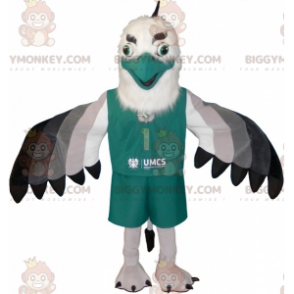 Costume de mascotte BIGGYMONKEY™ de vautour gris blanc et noir