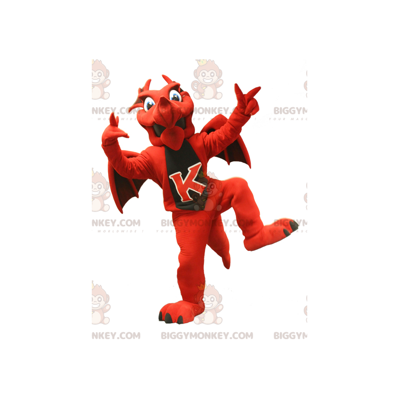 Disfraz de mascota dragón rojo y negro BIGGYMONKEY™ -