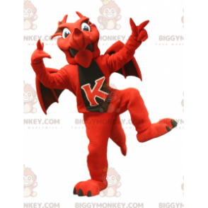 Traje de mascote de dragão vermelho e preto BIGGYMONKEY™ –